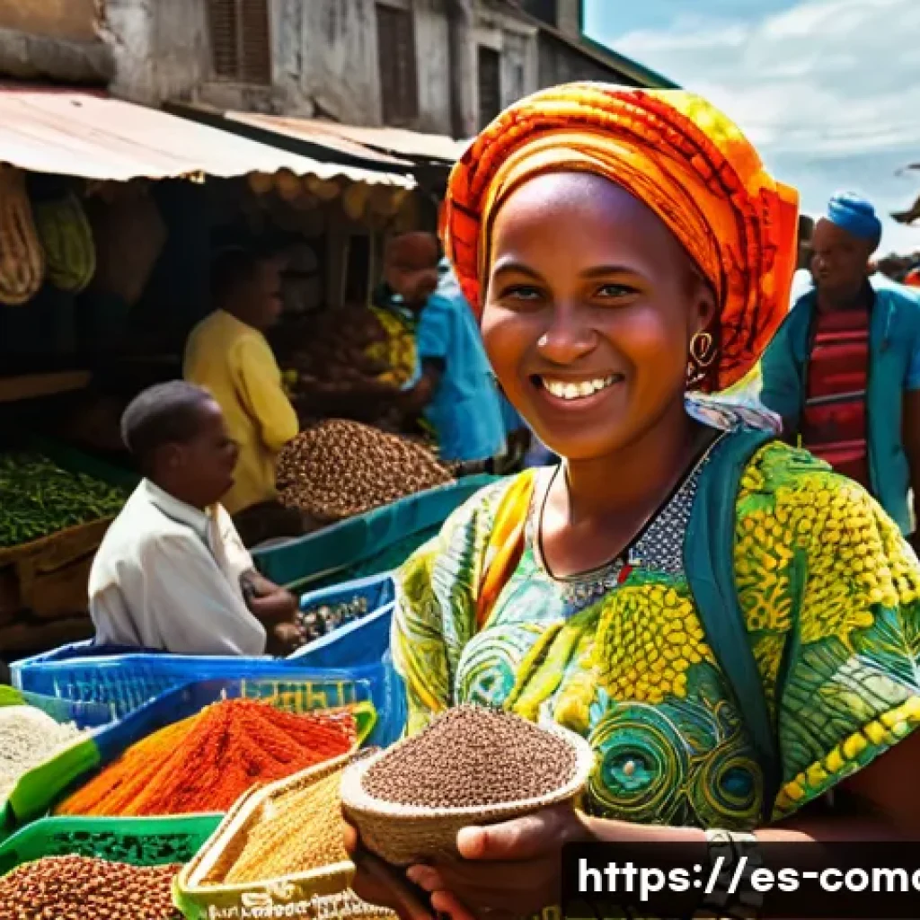 코모로 현지 통화와 환전 방법 - **Prompt:** A bustling, vibrant outdoor market scene in Moroni, Comoros, specifically the Volo Volo ...