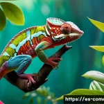 Home 22 코모로 생태관광 추천지 - A vibrant scene of Comoran biodiversity featuring a colorful panther chameleon perched on a lush tro...