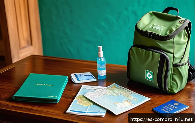 코모로 관광객 안전 현황 - A traveler preparing for a safe trip to the Comoros Islands: a neatly packed lightweight backpack wi...